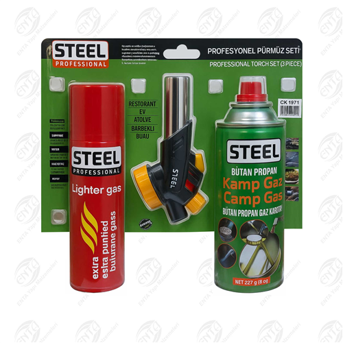 STEEL KAMP SETİ ( KAMP GAZI + ÇAKMAK GAZI + PÜRMÜZ KAFASI )